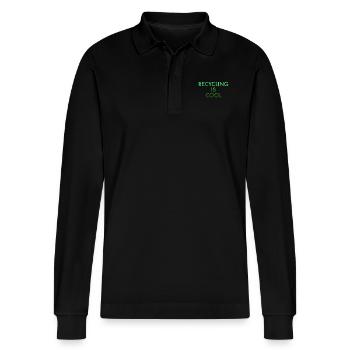 RECYCLING - Stanley/Stella Organic Unisex Long-Sleeved Polo Shirt Prepster - black - Front - Anna (173cm) & Nico (186cm)