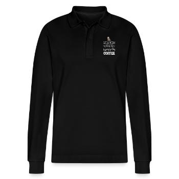 Eule - Uhu - Kauz - Kaffee - Stanley/Stella Unisex Bio-Langarm-Poloshirt Prepster - Schwarz - Vorne - Anna (173cm) & Nico (186cm)