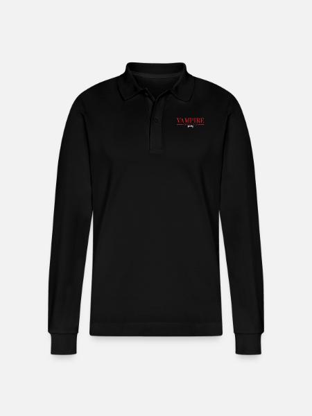 Halloween vampire biting club - Stanley/Stella Organic Unisex Long-Sleeved Polo Shirt Prepster - black