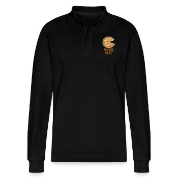 Suche des fehlende Stück Pizza Liebe Geschenkidee - Stanley/Stella Unisex Bio-Langarm-Poloshirt Prepster - Schwarz - Vorne - Anna (173cm) & Nico (186cm)