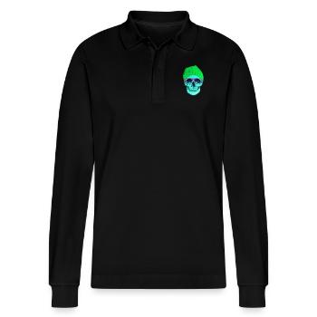 POP SMILING SKULL - Stanley/Stella Unisex Bio-Langarm-Poloshirt Prepster - Schwarz - Vorne - Anna (173cm) & Nico (186cm)