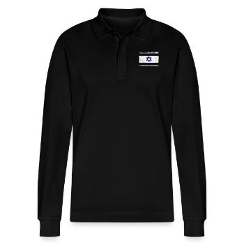 Israel flag - Stanley/Stella Organic Unisex Long-Sleeved Polo Shirt Prepster - black - Front - Anna (173cm) & Nico (186cm)