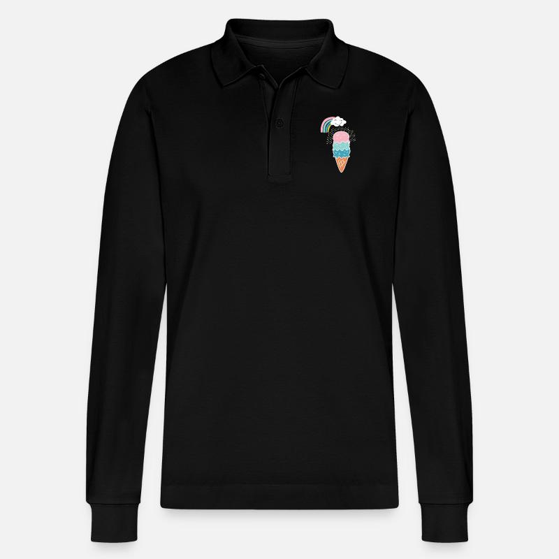 Niedliches Regenbogen-Eiscreme-Geschenk - Stanley/Stella Unisex Bio-Langarm-Poloshirt Prepster - Schwarz
