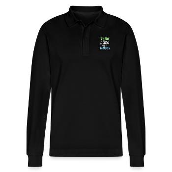 Tonic ohne Alkohol ist Ginlos Cocktail Geschenk - Stanley/Stella Unisex Bio-Langarm-Poloshirt Prepster - Schwarz - Vorne - Anna (173cm) & Nico (186cm)