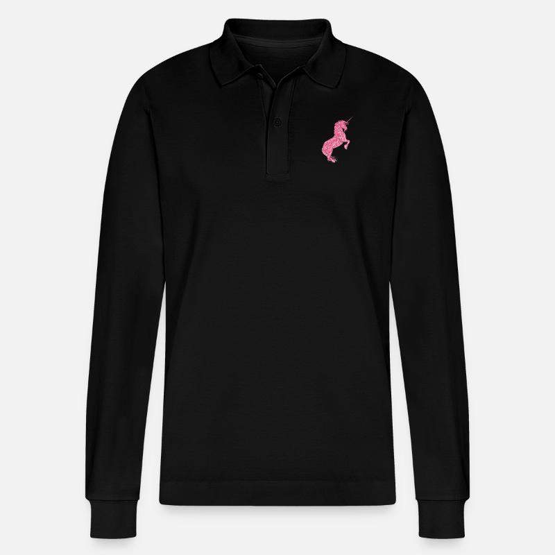 Pink Einhorn - Stanley/Stella Unisex Bio-Langarm-Poloshirt Prepster - Schwarz