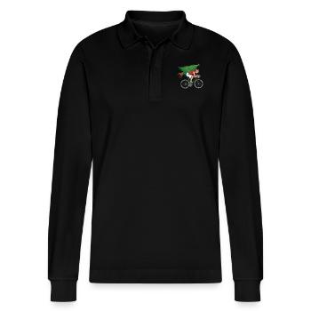 Weihnachtsbaum Lieferdienst T-Shrit Winter Fahrrad - Stanley/Stella Unisex Bio-Langarm-Poloshirt Prepster - Schwarz - Vorne - Anna (173cm) & Nico (186cm)