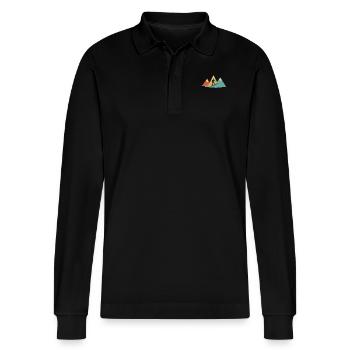Ski Tour Mountains Vintage Retro Symbol Gift Cool - Stanley/Stella Organic Unisex Long-Sleeved Polo Shirt Prepster - black - Front - Anna (173cm) & Nico (186cm)