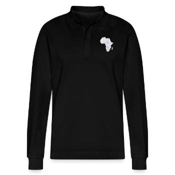 Africa - Stanley/Stella Organic Unisex Long-Sleeved Polo Shirt Prepster - black - Front - Anna (173cm) & Nico (186cm)