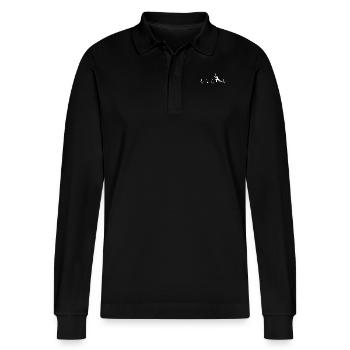 Cricket Player, Cricket Heartbeat, Cricket Player Gift - Stanley/Stella Organic Unisex Long-Sleeved Polo Shirt Prepster - black - Front - Anna (173cm) & Nico (186cm)