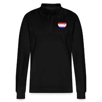Hollande Pays-Bas Drapeau Herz - Polo à manches longues bio PREPSTER Stanley/Stella Unisexe - noir - Devant - Anna (173cm) & Nico (186cm)