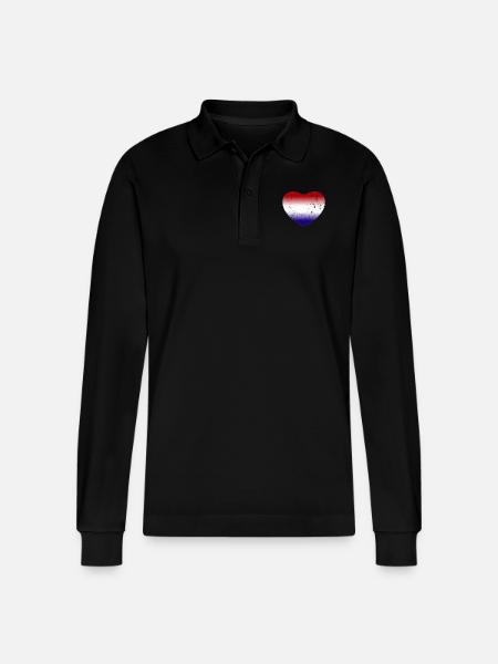 Holland Netherlands Flag Heart - Stanley/Stella Organic Unisex Long-Sleeved Polo Shirt Prepster - black