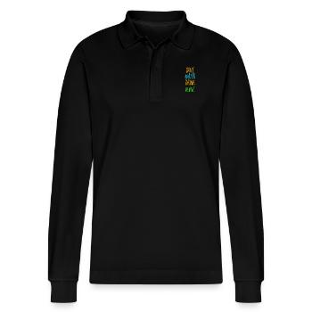 save water drink wine - save water drink wine - Stanley/Stella Organic Unisex Long-Sleeved Polo Shirt Prepster - black - Front - Anna (173cm) & Nico (186cm)