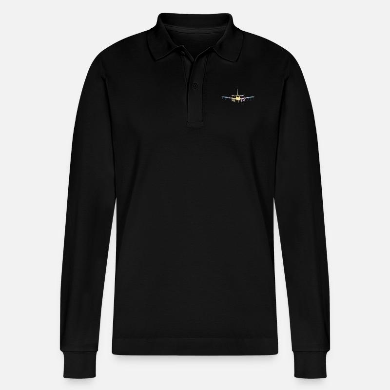 Flugzeug - Stanley/Stella Unisex Bio-Langarm-Poloshirt Prepster - Schwarz