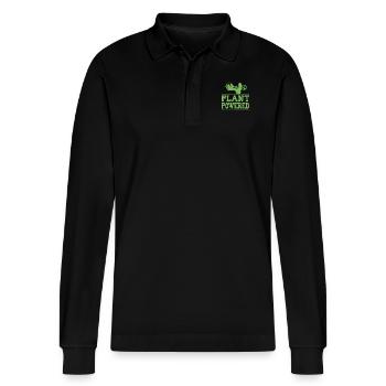 Vegan bodybuilding - Stanley/Stella Organic Unisex Long-Sleeved Polo Shirt Prepster - black - Front - Anna (173cm) & Nico (186cm)
