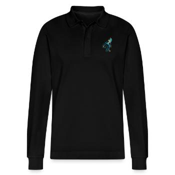 Basketball splash - Stanley/Stella Organic Unisex Long-Sleeved Polo Shirt Prepster - black - Front - Anna (173cm) & Nico (186cm)