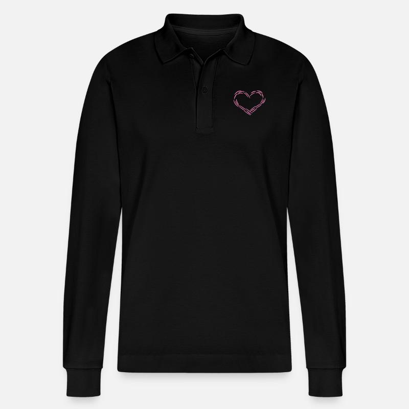 Herz Rosa - Stanley/Stella Unisex Bio-Langarm-Poloshirt Prepster - Schwarz