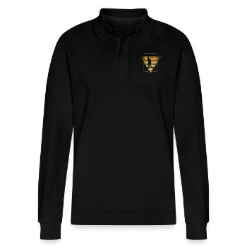 Floorball Retro - Stanley/Stella Organic Unisex Long-Sleeved Polo Shirt Prepster - black - Front - Anna (173cm) & Nico (186cm)