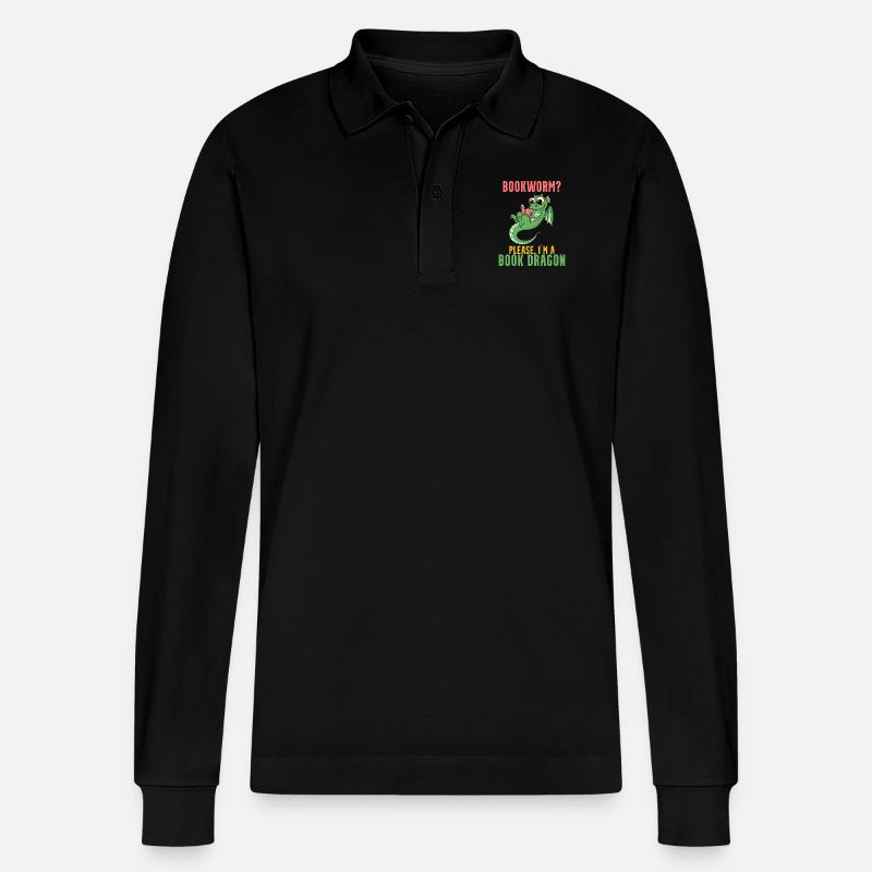 Bücher Drache Geschenk - Stanley/Stella Unisex Bio-Langarm-Poloshirt Prepster - Schwarz