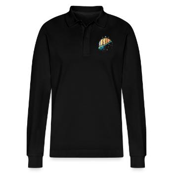 Bass guitar vintage - Stanley/Stella Organic Unisex Long-Sleeved Polo Shirt Prepster - black - Front - Anna (173cm) & Nico (186cm)