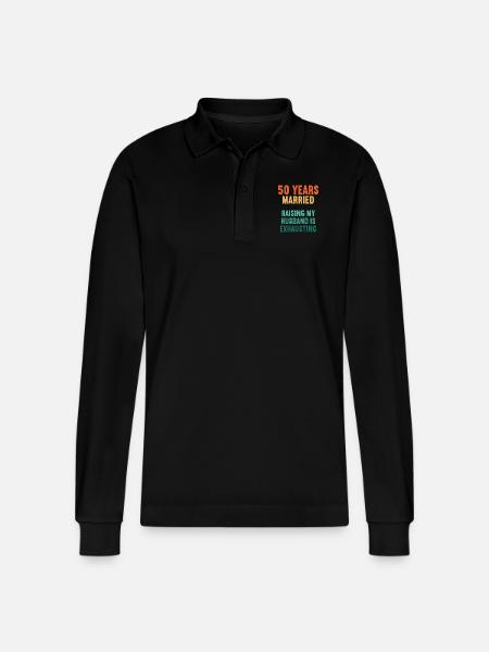 50 jaar getrouwd grappige 50e huwelijksverjaardag - Stanley/Stella uniseks bio poloshirt met lange mouwen Prepster - zwart