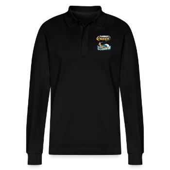 Kitesurfing Queen - Stanley/Stella Unisex Bio-Langarm-Poloshirt Prepster - Schwarz - Vorne - Anna (173cm) & Nico (186cm)