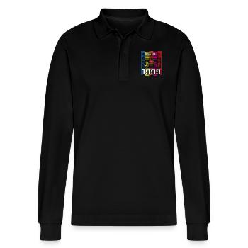Best Of 1999 Stereo Radio Cassette Player - Stanley/Stella Organic Unisex Long-Sleeved Polo Shirt Prepster - black - Front - Anna (173cm) & Nico (186cm)