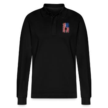 États-Unis drapeau américain Échecs - Polo à manches longues bio PREPSTER Stanley/Stella Unisexe - noir - Devant - Anna (173cm) & Nico (186cm)
