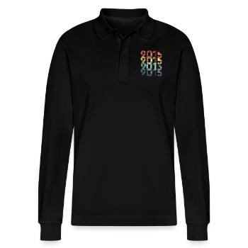 Cool Retro 2015, 8 Years Old, 8th Birthday Kids - Stanley/Stella Organic Unisex Long-Sleeved Polo Shirt Prepster - black - Front - Anna (173cm) & Nico (186cm)