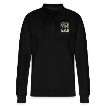 Don't make me use my magic wand - Stanley/Stella Organic Unisex Long-Sleeved Polo Shirt Prepster - black - Front - Anna (173cm) & Nico (186cm)