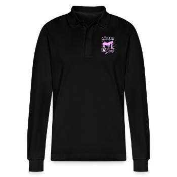 A Horse a girl a soul - Stanley/Stella Unisex Bio-Langarm-Poloshirt Prepster - Schwarz - Vorne - Anna (173cm) & Nico (186cm)