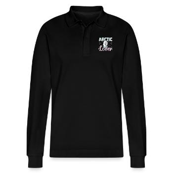 Polar bears Arctic lover - Stanley/Stella Organic Unisex Long-Sleeved Polo Shirt Prepster - black - Front - Anna (173cm) & Nico (186cm)