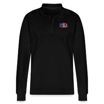 Usa American Flag Fencing 4th of july - Stanley/Stella Organic Unisex Long-Sleeved Polo Shirt Prepster - black - Front - Anna (173cm) & Nico (186cm)