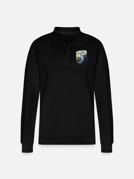 Spooky Evening With Pumpkins Ghosts - Stanley/Stella Organic Unisex Long-Sleeved Polo Shirt Prepster - black