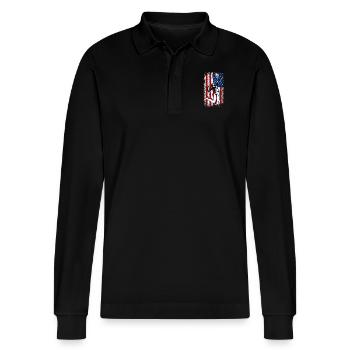 Usa american flag patriotic volleyball 4th of july - Stanley/Stella Unisex Bio-Langarm-Poloshirt Prepster - Schwarz - Vorne - Anna (173cm) & Nico (186cm)