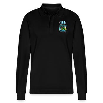 100 Days of Coaching Kids Lacrosse - Stanley/Stella Organic Unisex Long-Sleeved Polo Shirt Prepster - black - Front - Anna (173cm) & Nico (186cm)