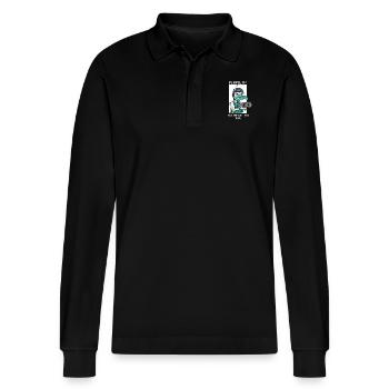 Purple Up Military Strong Child Kids Support - Stanley/Stella Organic Unisex Long-Sleeved Polo Shirt Prepster - black - Front - Anna (173cm) & Nico (186cm)