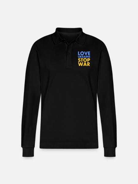 Love ukraine stop war - Stanley/Stella Organic Unisex Long-Sleeved Polo Shirt Prepster - black
