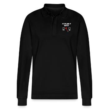 Lustig, bist du gut in Darts? - Stanley/Stella Unisex Bio-Langarm-Poloshirt Prepster - Schwarz - Vorne - Anna (173cm) & Nico (186cm)
