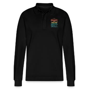 Archery is my favorite survival skill - Stanley/Stella Organic Unisex Long-Sleeved Polo Shirt Prepster - black - Front - Anna (173cm) & Nico (186cm)