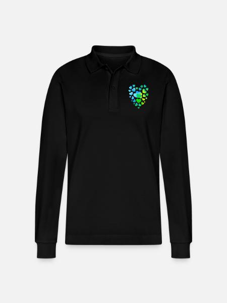 blue hearts, many hearts - Stanley/Stella Organic Unisex Long-Sleeved Polo Shirt Prepster - black