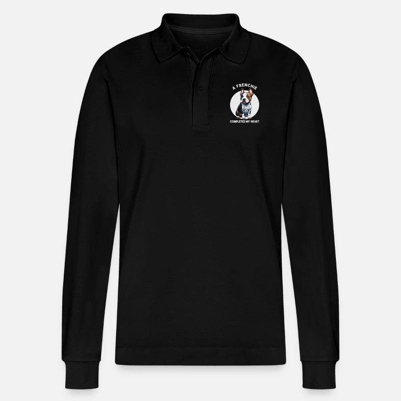 A Frenchie completes my heart - Stanley/Stella Unisex Bio-Langarm-Poloshirt Prepster - Schwarz