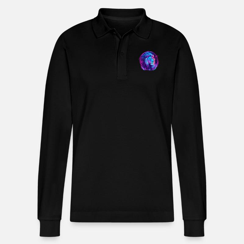 Lion Vaporwave EDM - Polo à manches longues bio PREPSTER Stanley/Stella Unisexe - noir