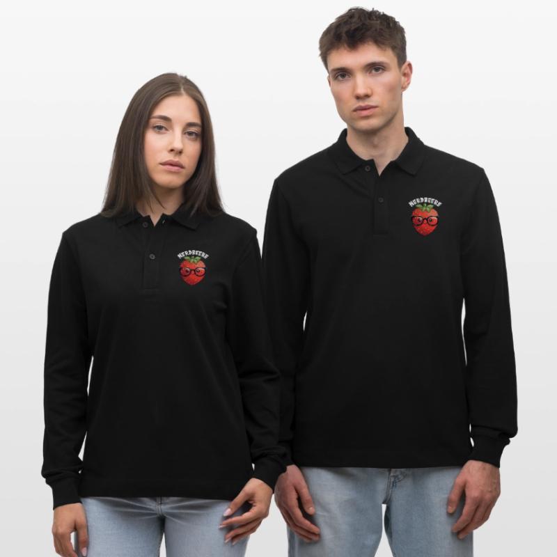 Nerdbeere Junge Mädchen Nerdy Nerd Erdbeere Stanley/Stella Unisex Bio-Langarm-Poloshirt Prepster