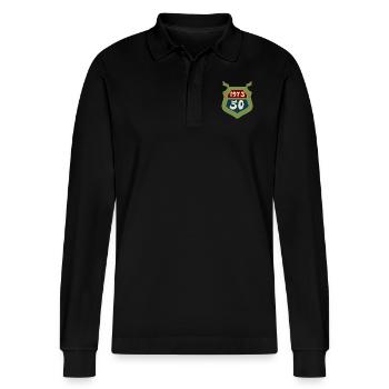 1973 born 50 years - Stanley/Stella Organic Unisex Long-Sleeved Polo Shirt Prepster - black - Front - Anna (173cm) & Nico (186cm)