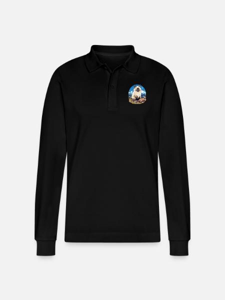 Birman Cat Birma Katze - Stanley/Stella Organic Unisex Long-Sleeved Polo Shirt Prepster - black