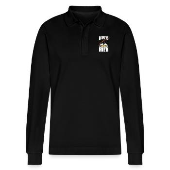 Funny Saying Archery Beer - Stanley/Stella Organic Unisex Long-Sleeved Polo Shirt Prepster - black - Front - Anna (173cm) & Nico (186cm)