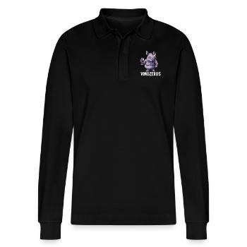 Vinozeros Weinkenner Weintrinker Weinliebhaber - Stanley/Stella Unisex Bio-Langarm-Poloshirt Prepster - Schwarz - Vorne - Anna (173cm) & Nico (186cm)