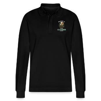 Allosaurier Allosaurus - Stanley/Stella Unisex Bio-Langarm-Poloshirt Prepster - Schwarz - Vorne - Anna (173cm) & Nico (186cm)