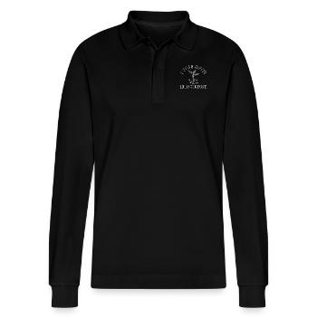 Ich verwandle Kaffee in Kompost Blue Planet - Stanley/Stella Unisex Bio-Langarm-Poloshirt Prepster - Schwarz - Vorne - Anna (173cm) & Nico (186cm)