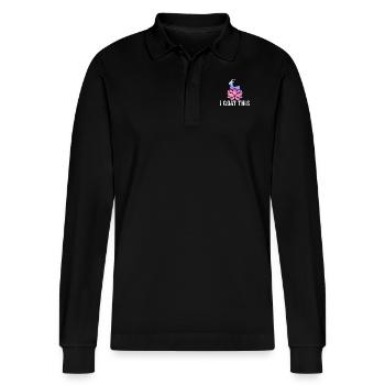 I Goat This Yoga Enthusiast - Stanley/Stella Organic Unisex Long-Sleeved Polo Shirt Prepster - black - Front - Anna (173cm) & Nico (186cm)